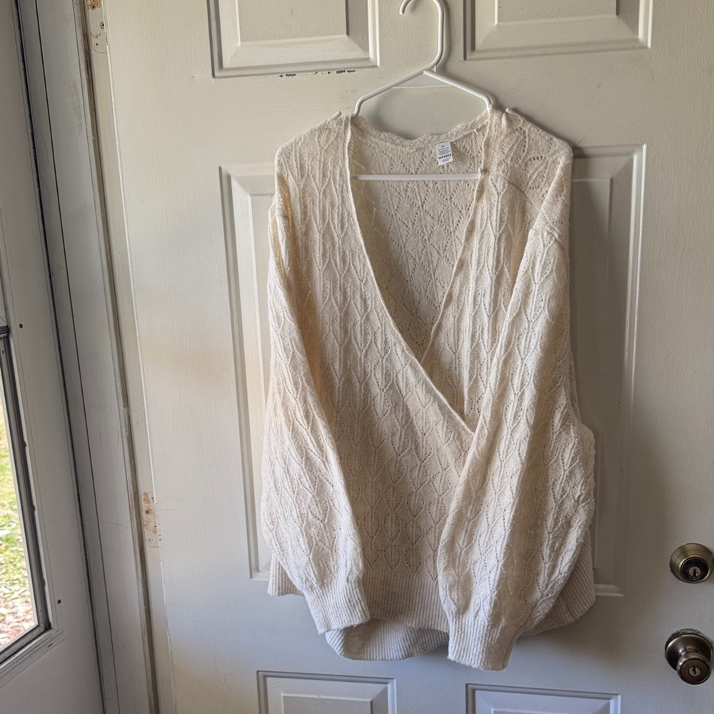 Cream Cable Knit V-Neck Sweater Top - Women